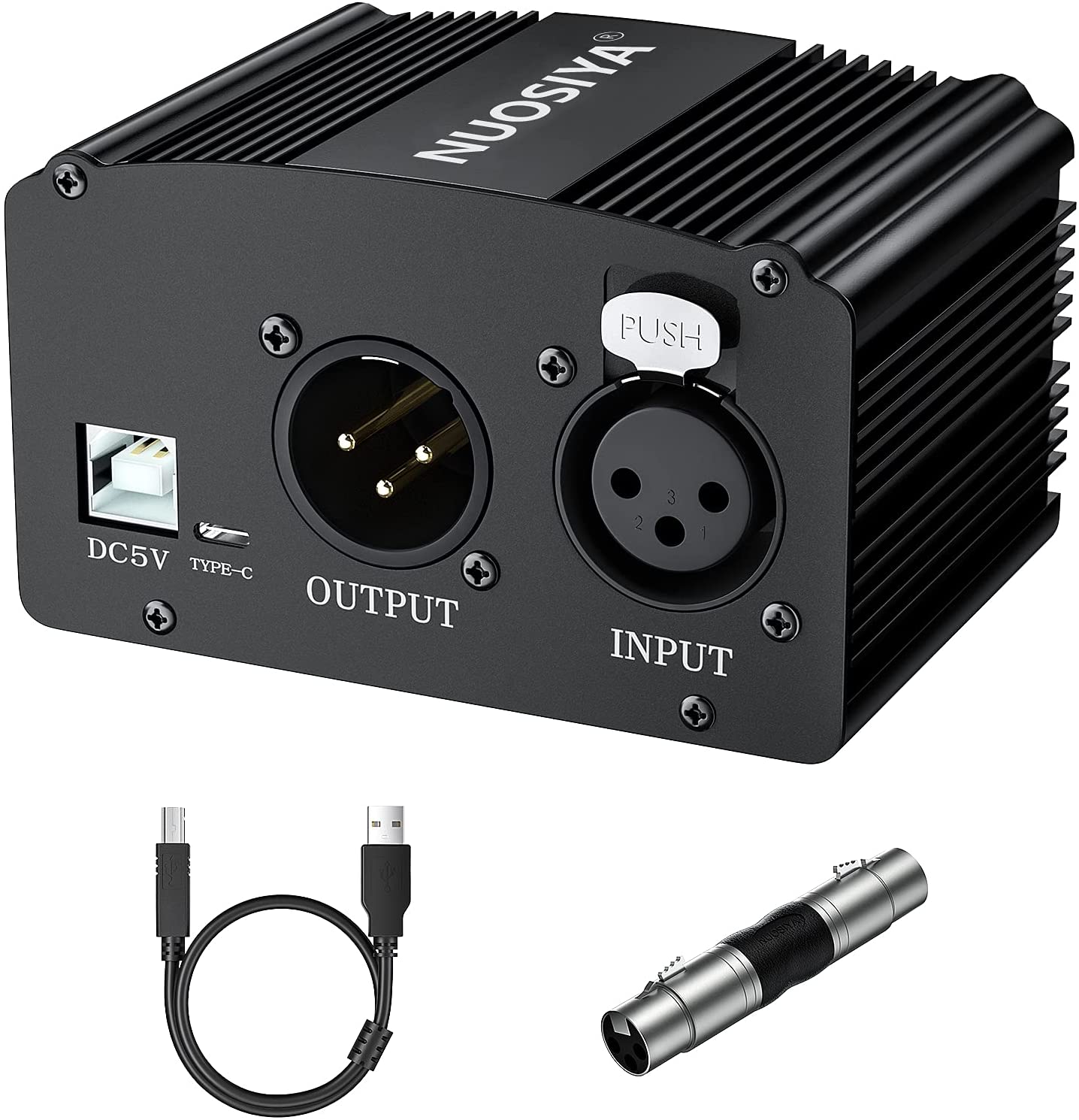 48V PHANTOM POWER SUPPLY WITH 10 FEET XLR CABLE AND ADAPTER FOR ANY CONDENSER MICROPHONE
