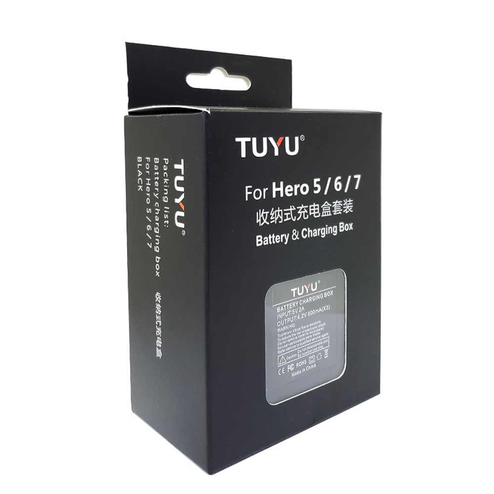 TUYU FOR GOPRO HERO 7 BLACK HERO 6 5 CAM 3-WAY BATTERY CHARGER AND 3 BATTERIES KIT CHARGING STORAGE BOX
