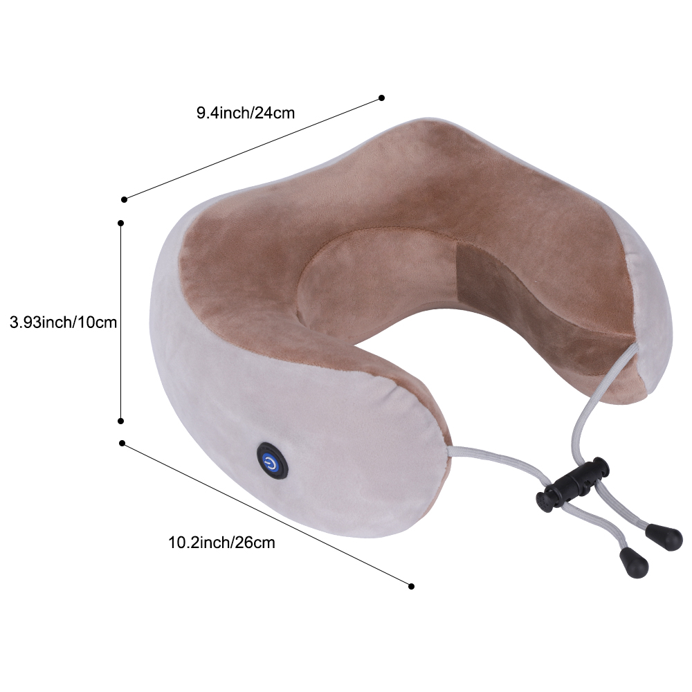 USB RECHARGEABLE TRAVEL NECK PILLOW MASSAGER FOR PAIN RELIEF, MEMORY FOAM KNEADING VIBRATION PILLOW