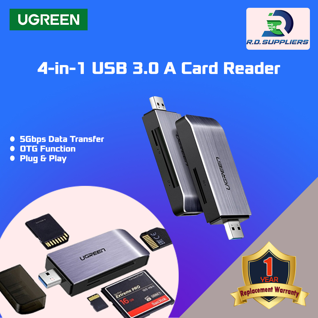 UGREEN 4-IN-1 USB 3.0 CARD READER