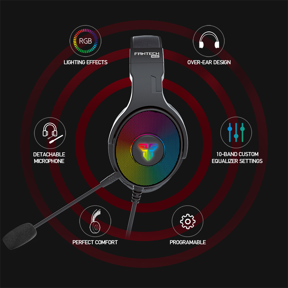 FANTECH HG22 RGB Wired Gaming Headset With Microphone USB 7.1 Surround Sound For PC PS4 Player