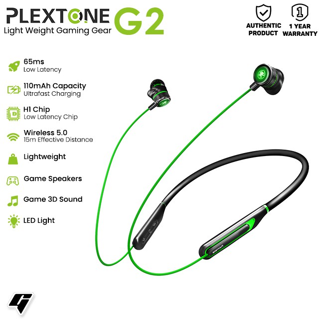 Plextone G2 Wireless Gear Bluetooth 5.0 Gaming Earphones 65MS Low Latency Fast Charging