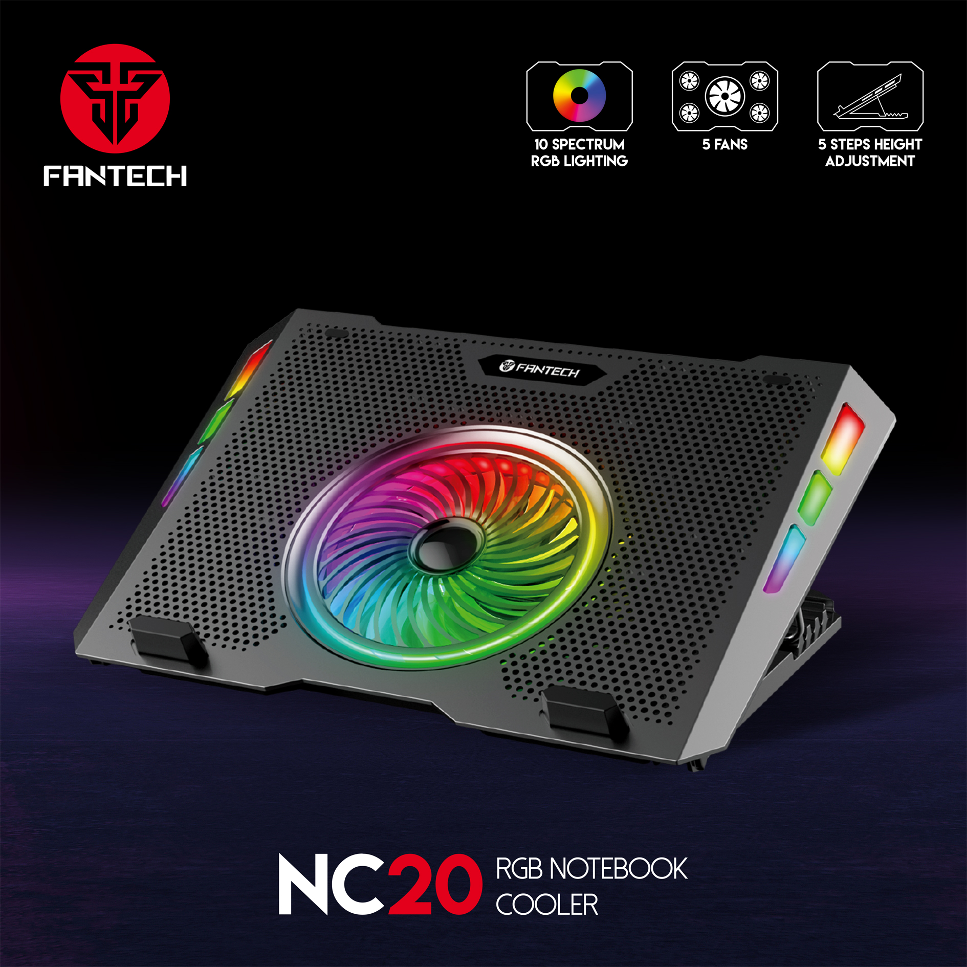 NC20 RGB Notebook Laptop Cooler Cooling Pad