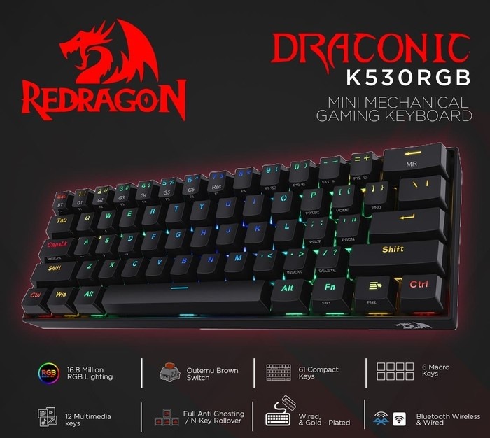 Redragon K530 Draconic 60% RGB Wireless Mechanical Keyboard
