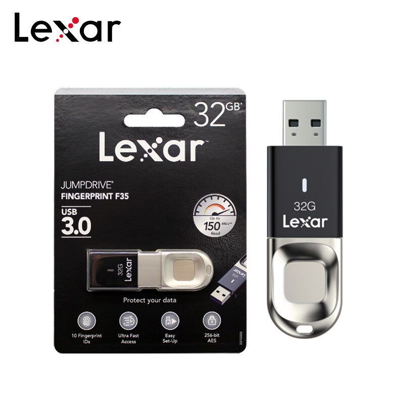 LEXAR JUMPDRIVE FINGERPRINT F35 USB 3.0 FLASH DRIVE 32-64-128GB