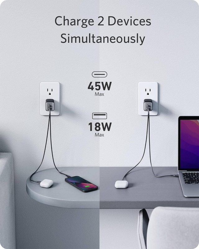 Anker USB C Charger 65W Ultra-Compact Dual-Port Foldable Travel Wall Charger