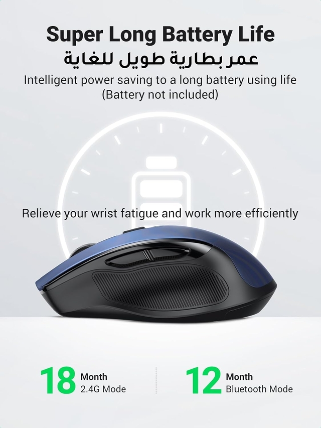 UGREEN Ergonomic Mouse Bluetooth 5.0 & USB 2.4G Ultra-fast Scrolling 5 Adjustable DPI Precise Smooth Tracking Silent Cordles