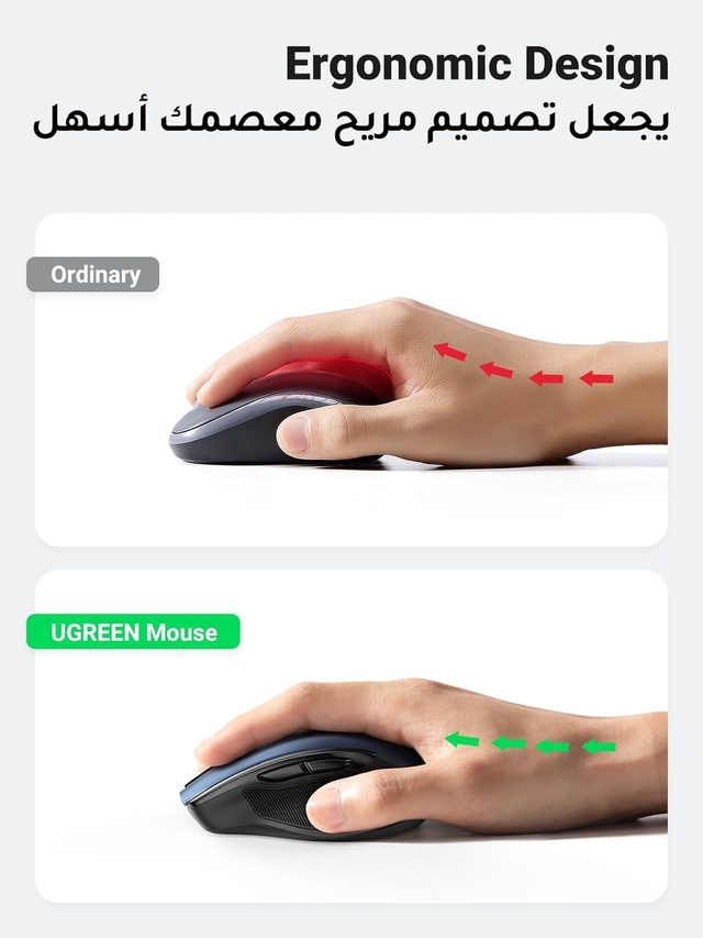 UGREEN Ergonomic Mouse Bluetooth 5.0 & USB 2.4G Ultra-fast Scrolling 5 Adjustable DPI Precise Smooth Tracking Silent Cordles