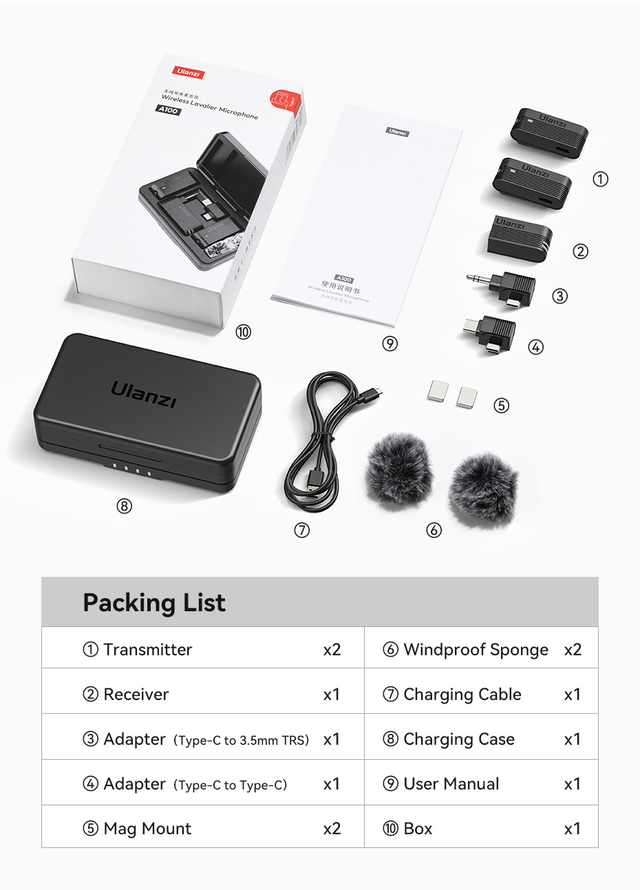 Ulanzi A100 Wireless Lavalier Microphone for Mobile and Camera