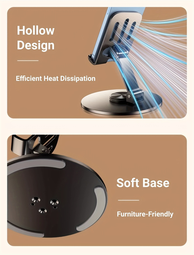 Full Metal 360-Degree Rotating Stress Relieving Universal Mobile Phone and Tablet Stand Holder