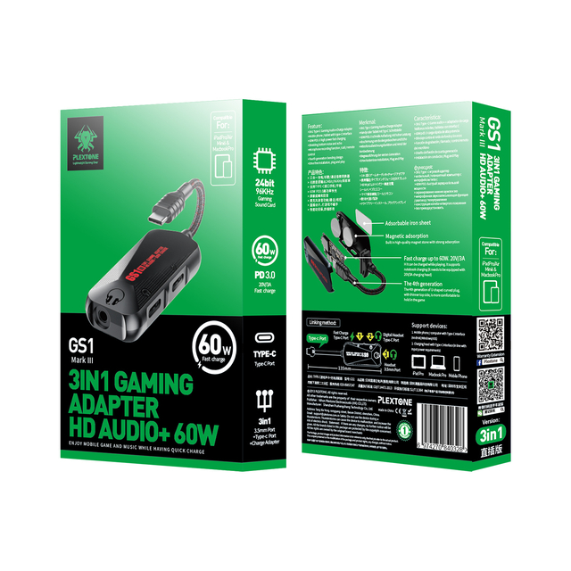 PLEXTONE GS1 Mark III Type C to AUX Audio 3 In 1 Splitter Gaming Charge Adapter
