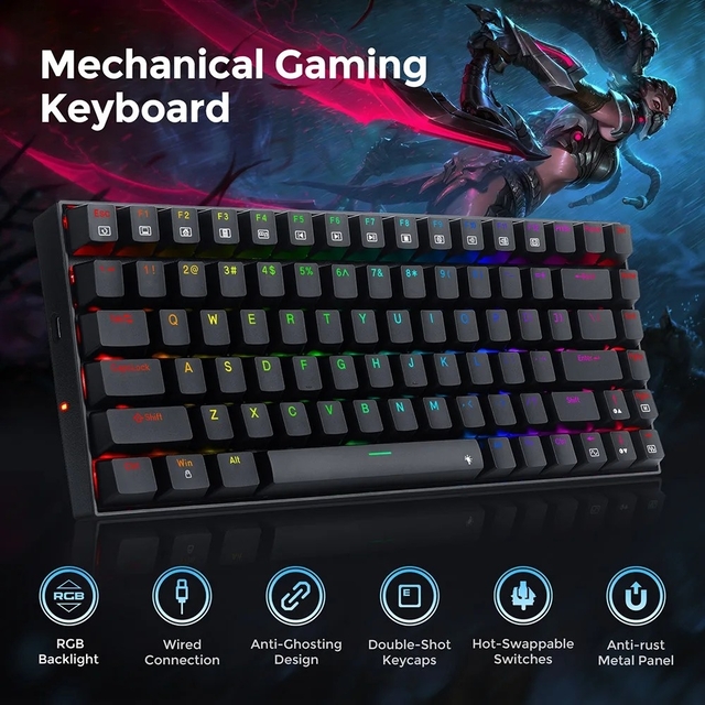 Redragon Phantom K629-RGB 75% Gaming Keyboard Red Switches 84 Keys
