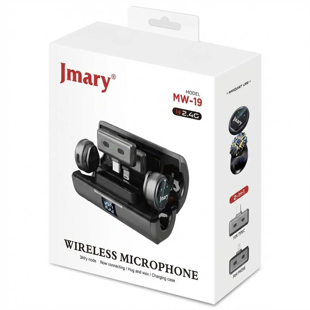 JMARY MW-19 Dual Wireless Lavalier Microphone for iPhone and Android