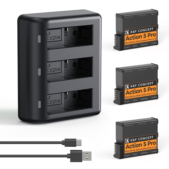 DJI Osmo Action 5 Pro/4/3/360 3 Pack Batteries Kit by K&F Concept