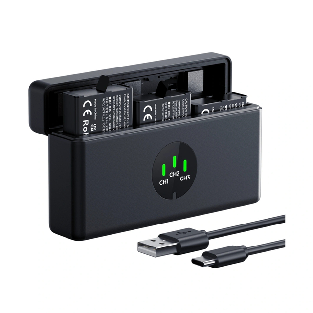 DJI Action 6/5 Pro/4/3 & 360 Battery Charger Case Kit with 3×2100mAh Batteries by K&F Concept