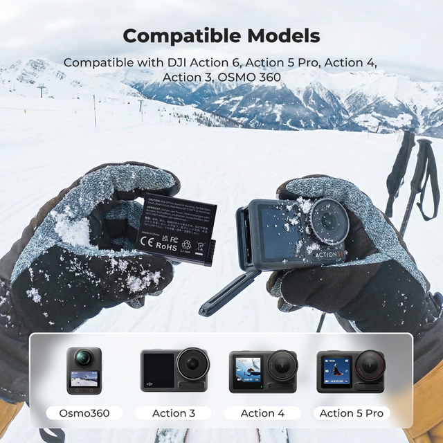 DJI Action 6/5 Pro/4/3 & 360 Battery Charger Case Kit with 3×2100mAh Batteries by K&F Concept