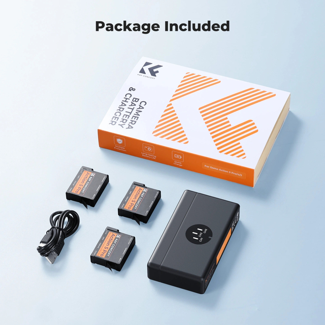 DJI Action 6/5 Pro/4/3 & 360 Battery Charger Case Kit with 3×2100mAh Batteries by K&F Concept