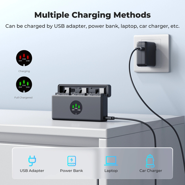 DJI Action 6/5 Pro/4/3 & 360 Battery Charger Case Kit with 3×2100mAh Batteries by K&F Concept