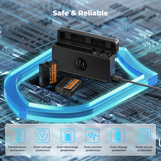 DJI Action 6/5 Pro/4/3 & 360 Battery Charger Case Kit with 3×2100mAh Batteries by K&F Concept