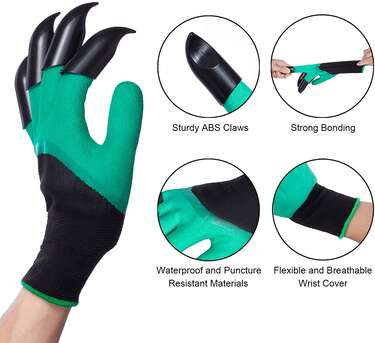 GARDEN GLOVES WITH CLAWS FOR DIGGING & PLANTING