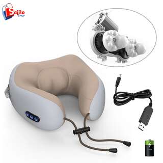 USB RECHARGEABLE TRAVEL NECK PILLOW MASSAGER FOR PAIN RELIEF, MEMORY FOAM KNEADING VIBRATION PILLOW