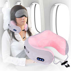 USB RECHARGEABLE TRAVEL NECK PILLOW MASSAGER FOR PAIN RELIEF, MEMORY FOAM KNEADING VIBRATION PILLOW