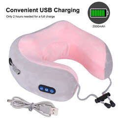 USB RECHARGEABLE TRAVEL NECK PILLOW MASSAGER FOR PAIN RELIEF, MEMORY FOAM KNEADING VIBRATION PILLOW
