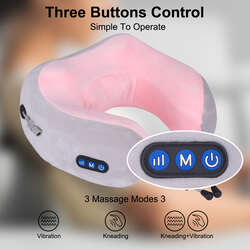 USB RECHARGEABLE TRAVEL NECK PILLOW MASSAGER FOR PAIN RELIEF, MEMORY FOAM KNEADING VIBRATION PILLOW