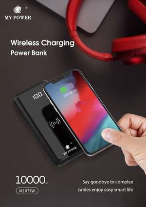 10000mAh Powerbank Wireless M-1077w, Fast Charging With Digital Display