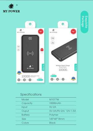 10000mAh Powerbank Wireless M-1077w, Fast Charging With Digital Display