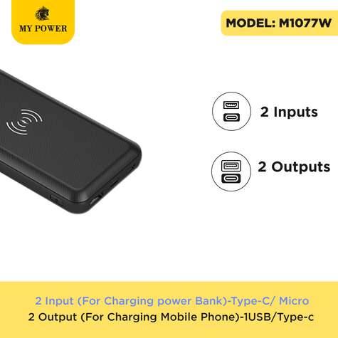 10000mAh Powerbank Wireless M-1077w, Fast Charging With Digital Display
