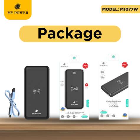 10000mAh Powerbank Wireless M-1077w, Fast Charging With Digital Display